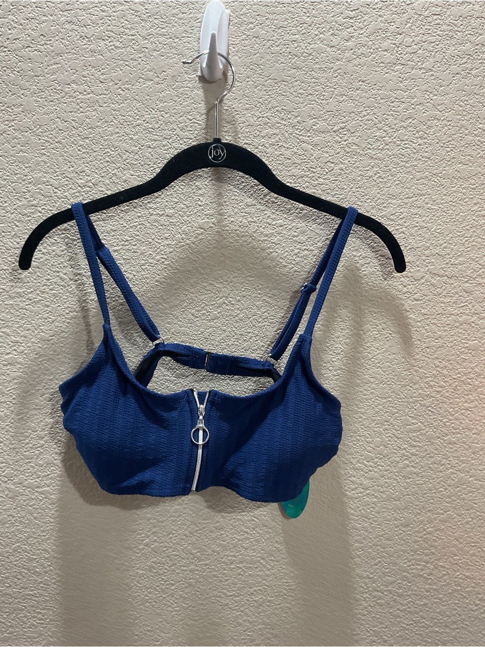 Front-Zip Ribbed Swim Bralette in Navy